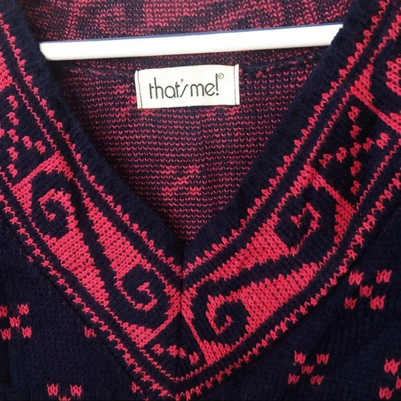 Vintage 80s Grandma Sweater Oversized Geometric Fair Isle V Neck M Medium - Picture 2 of 8